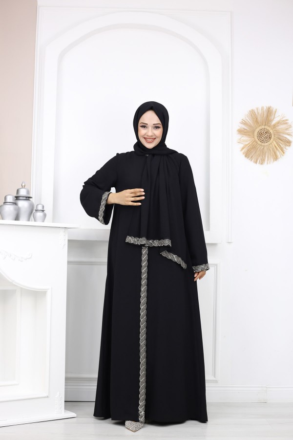 Sultan Taşlı Abaya - Siyah