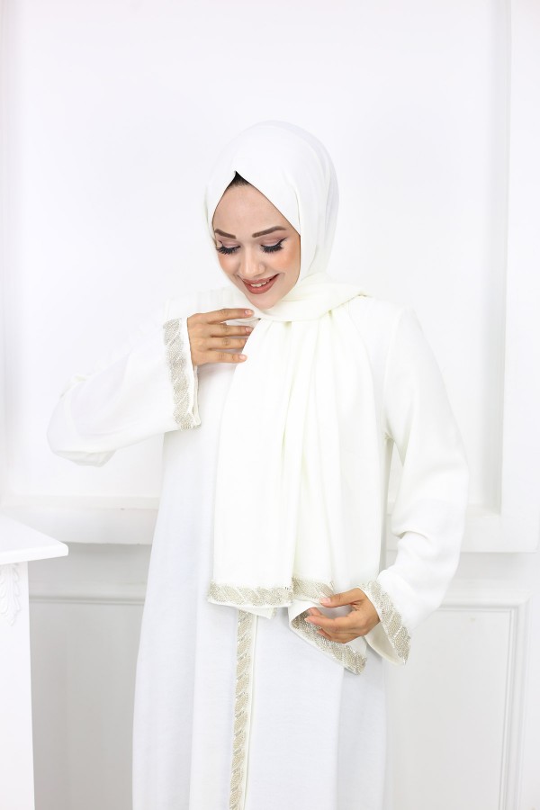 Sultan Taşlı Abaya - Beyaz